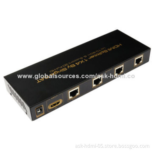 HDMI Splitter, 1-in-4 Out by Cat, >60m, Supports 3D, 5V DC/3A Power Adapter